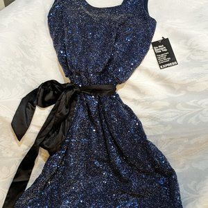 EXPRESS Navy Blue Sequin Cocktail dress with Ribbon Sash